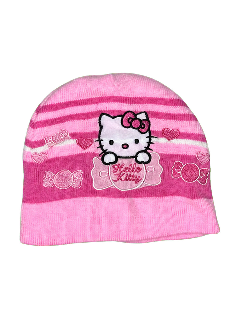 Hello Kitty Pink and White Striped Beanie Hat for Kids
